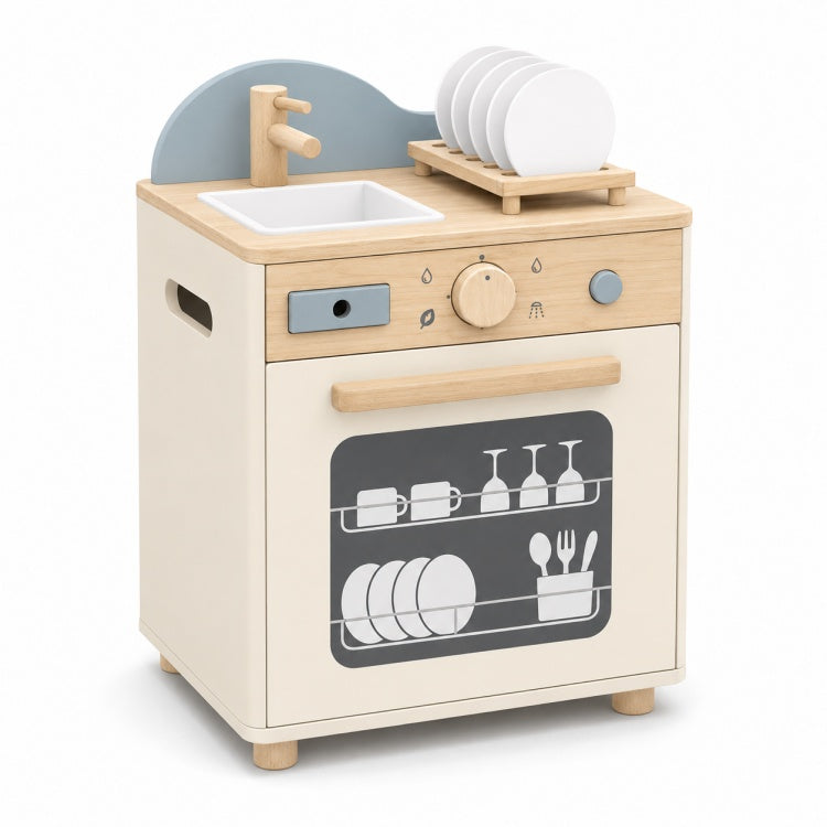 Wooden Dishwasher Playset for Kids – Pretend Dishwashing & Kitchen Cleaning Set