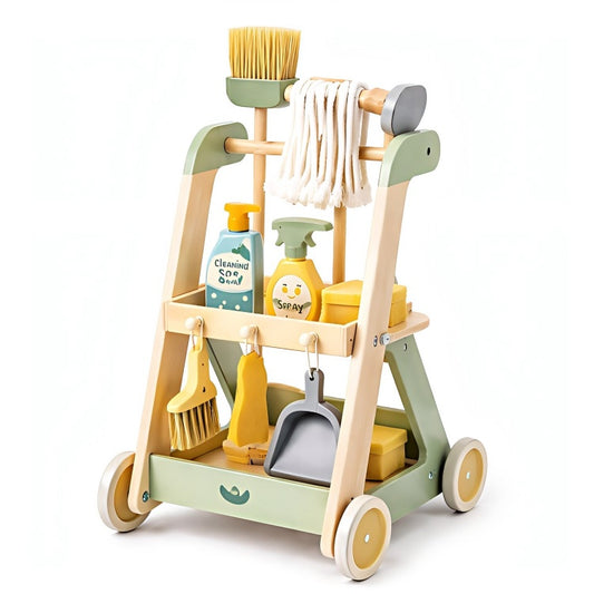 Kids Wooden Cleaning Cart Playset