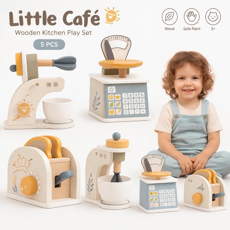 3 in 1 Little Café Wooden Kitchen Play Set