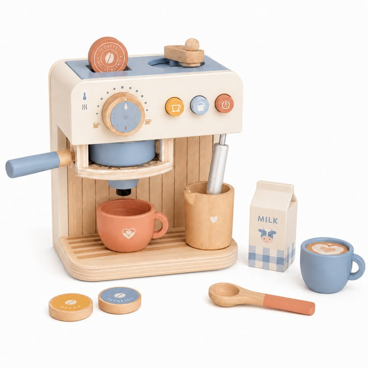 Role Play Toddler Wooden Barista Coffee Maker Toy Set