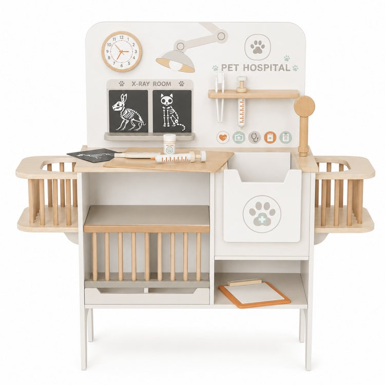 Wooden Pet Hospital Play Center for Kids – Pretend Vet Clinic & X-Ray Role Play Station
