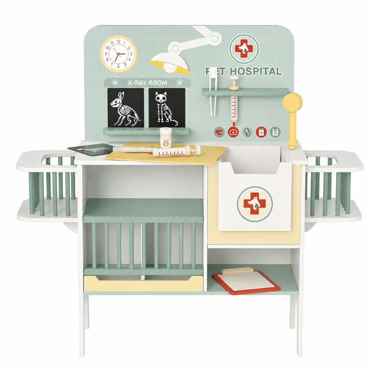 Wooden Pet Vet Hospital Playset | Kids Veterinarian Pretend Play Station