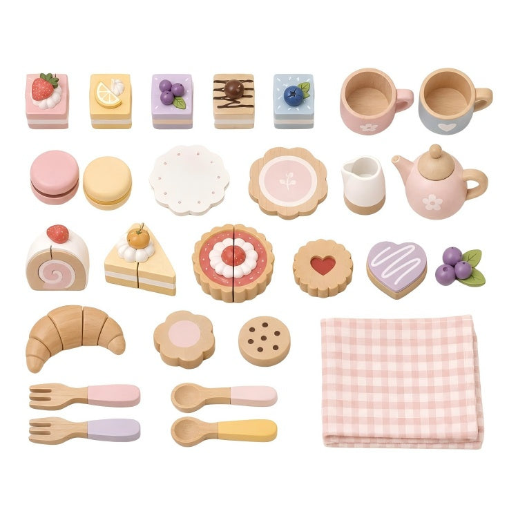 OEM Wooden Tea Party Pretend Play Food Set with Carry Suitcase