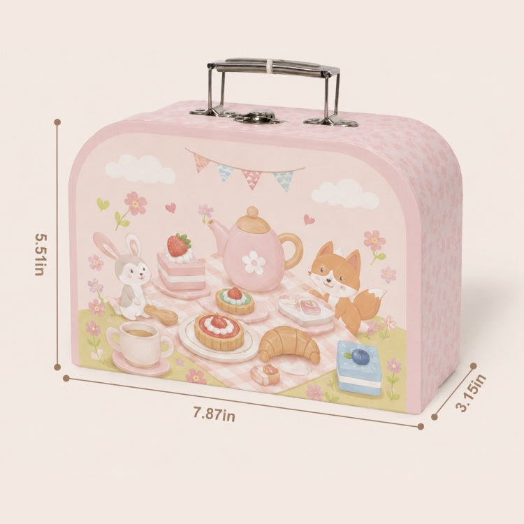 OEM Wooden Tea Party Pretend Play Food Set with Carry Suitcase