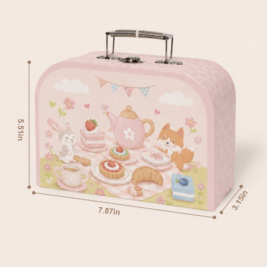 OEM Wooden Tea Party Pretend Play Food Set with Carry Suitcase