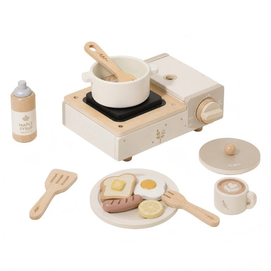 Wooden Stove Cooking Playset for Kids – Pretend Breakfast & Kitchen Food Set