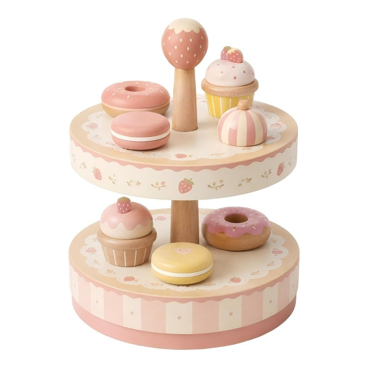 Wooden Dessert Stand for Kids – Pretend Cake, Donut & Macaron Play Set