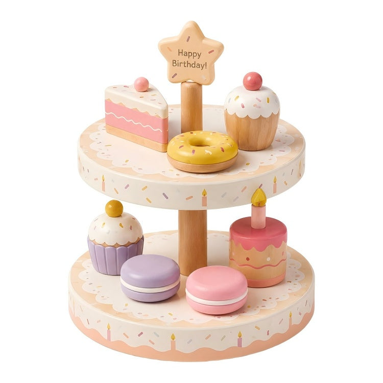 Wooden Dessert Stand for Kids – Pretend Cake, Donut & Macaron Play Set