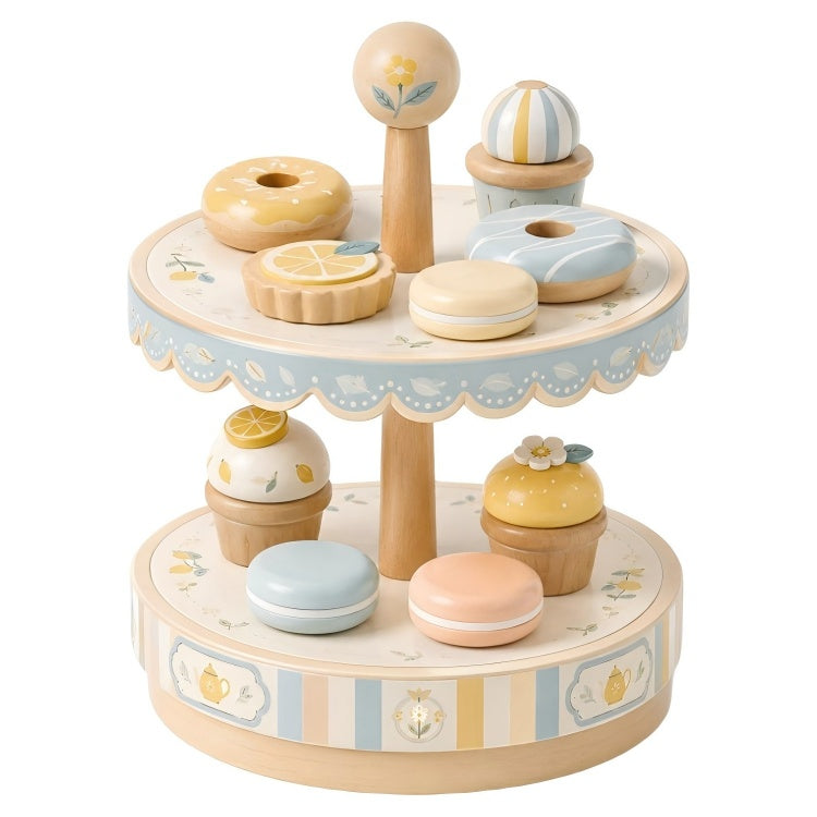 Wooden Lemon Dessert Stand for Kids – Pretend Pastry, Macaron & Tea Party Playset