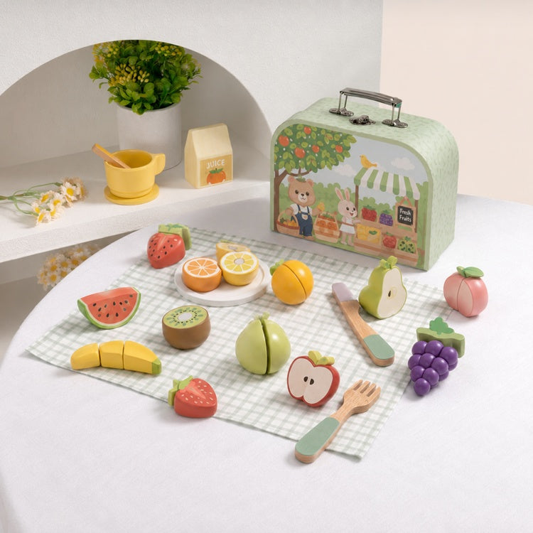 Wooden Breakfast Playset for Kids – Pretend Food & Cooking Set with Carry Case