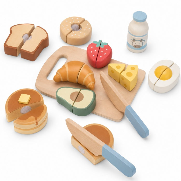 Wooden Cutting Food Set for Kids – Pretend Breakfast & Cooking Playset