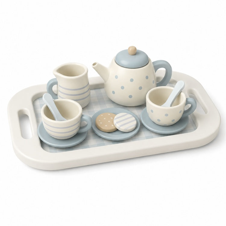 Wooden Tea Set for Kids – Pretend Afternoon Tea Party Set with Serving Tray