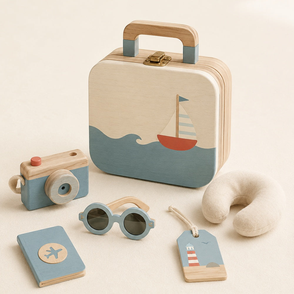 Wooden Travel Pretend Play Set with Suitcase & Camera