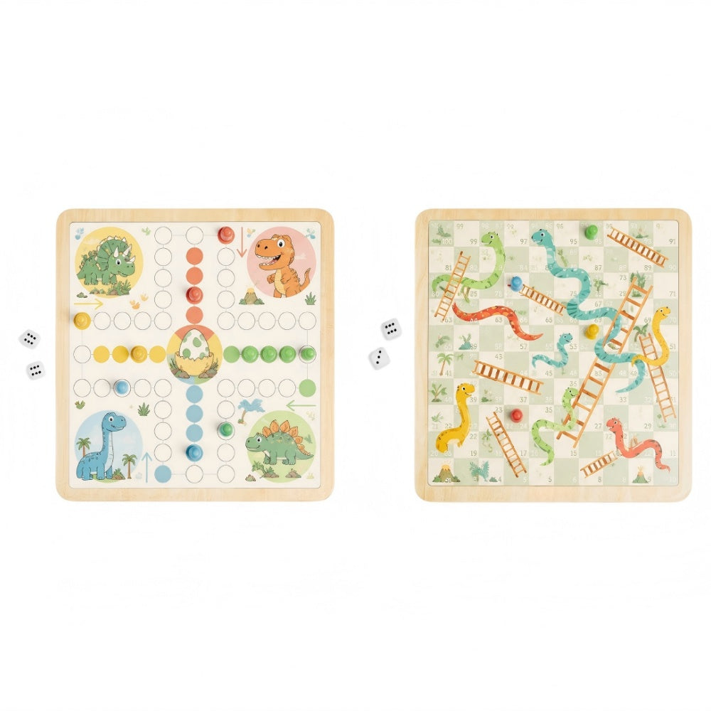 Wooden Dinosaur Ludo & Snakes and Ladders Game Set