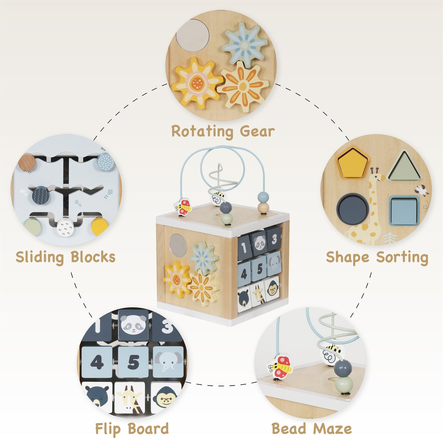 6-in-1 Montessori Toys Wooden Activity Cub |OEM Wooden Montessori Activity Cube