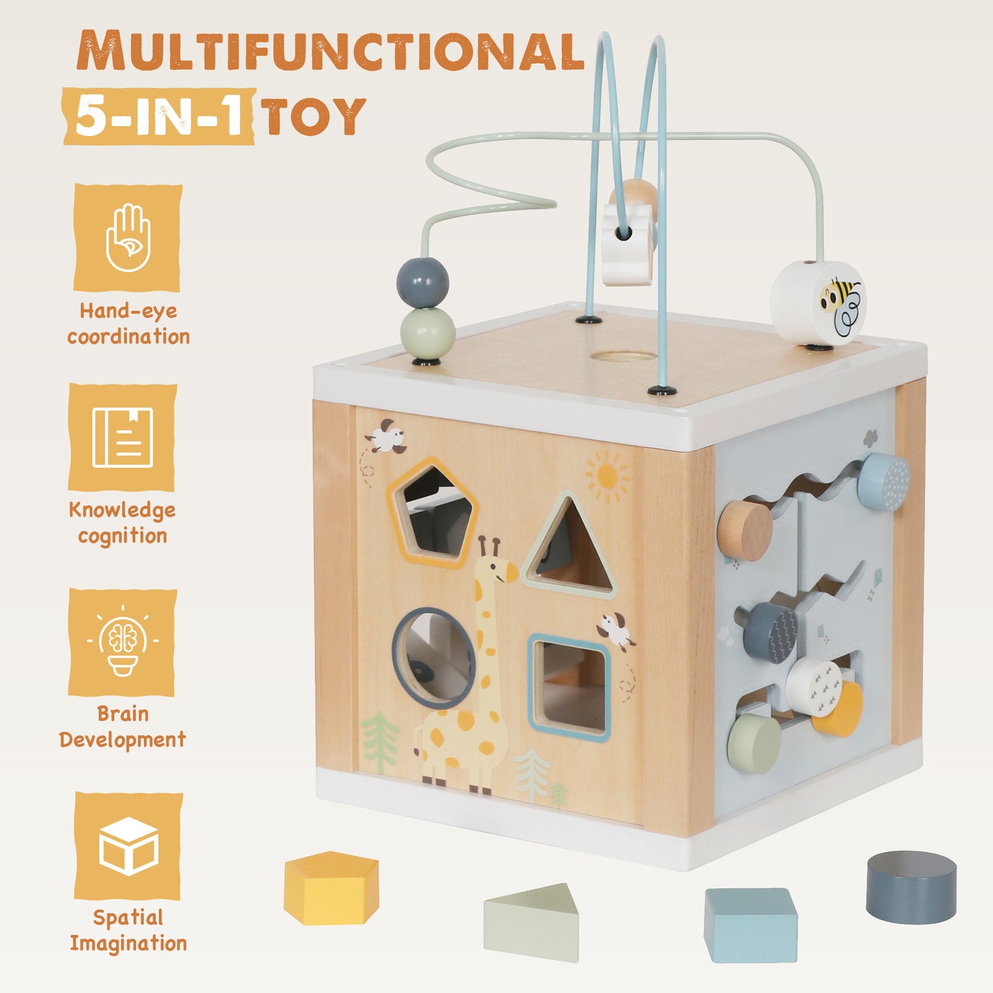 6-in-1 Montessori Toys Wooden Activity Cub |OEM Wooden Montessori Activity Cube