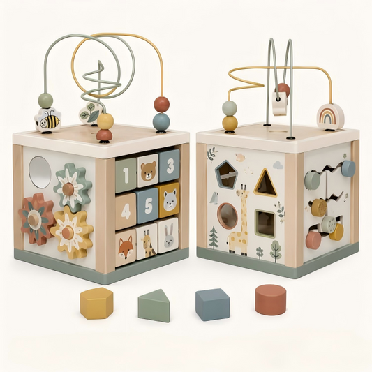 Wooden Activity Cube | 6-in-1 Baby Educational Maze Shape Sorter Toy