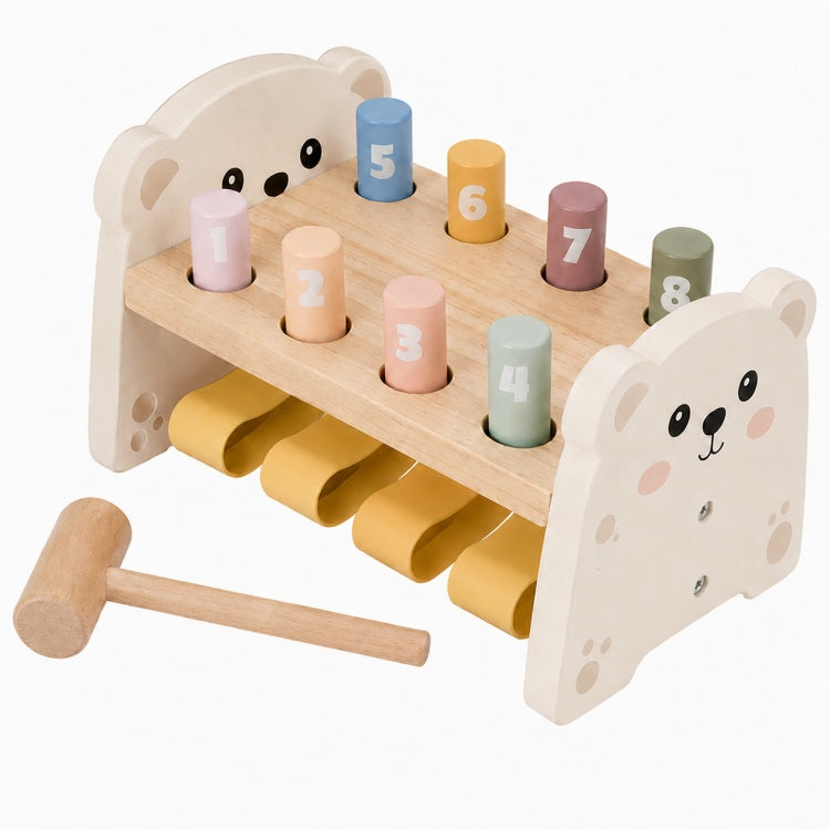 Wooden Pounding Bench for Toddlers – Number Peg Hammering & Fine Motor Toy