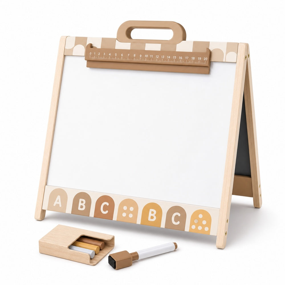 Double-Sided Wooden Tabletop Easel – Whiteboard & Chalkboard