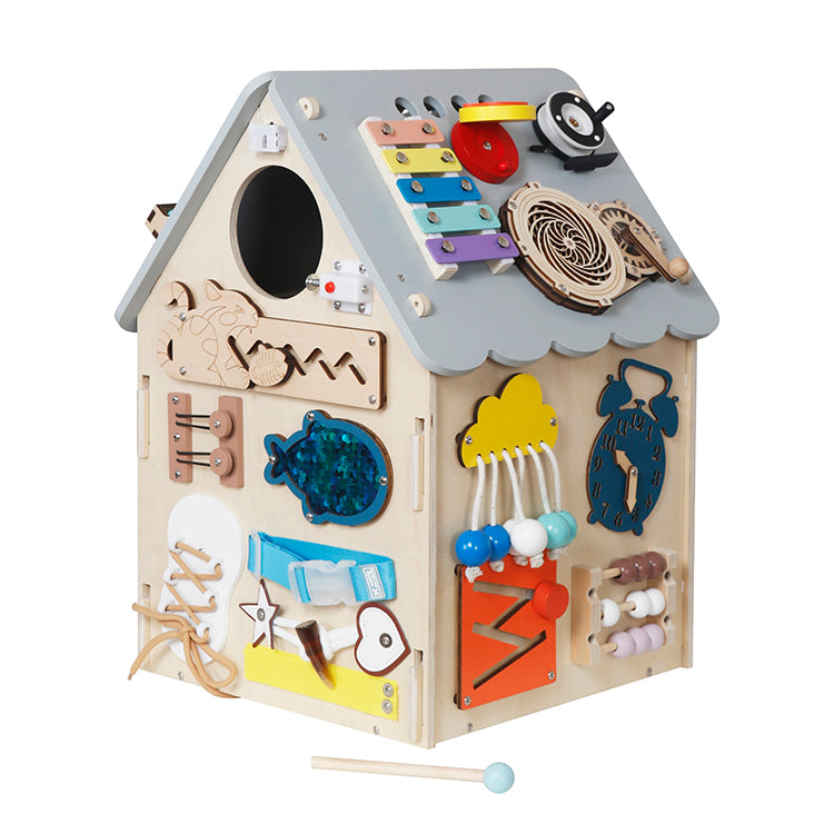 Montessori Wooden Busy House | Multi-Activity Sensory Toy OEM Supplier
