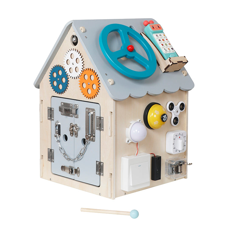 Montessori Wooden Busy House | Multi-Activity Sensory Toy OEM Supplier