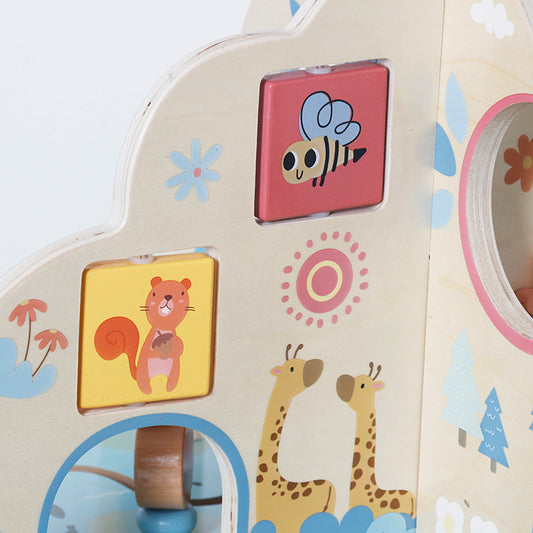 Forest Animal Multifunctional Wooden Activity Table Play Center with Gears, Shape Sorters, Bead Maze