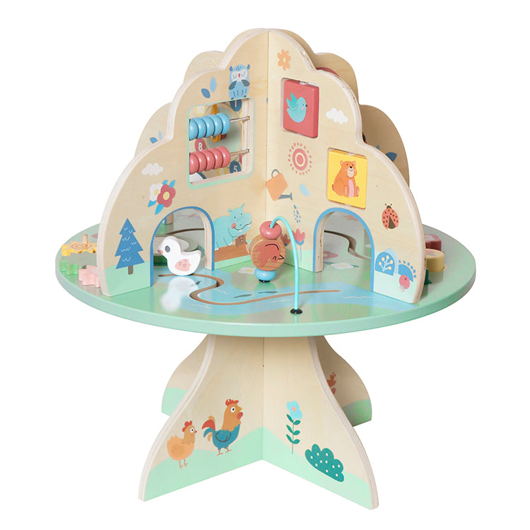 Forest Animal Multifunctional Wooden Activity Table with Gears, Shape Sorters, Bead Maze