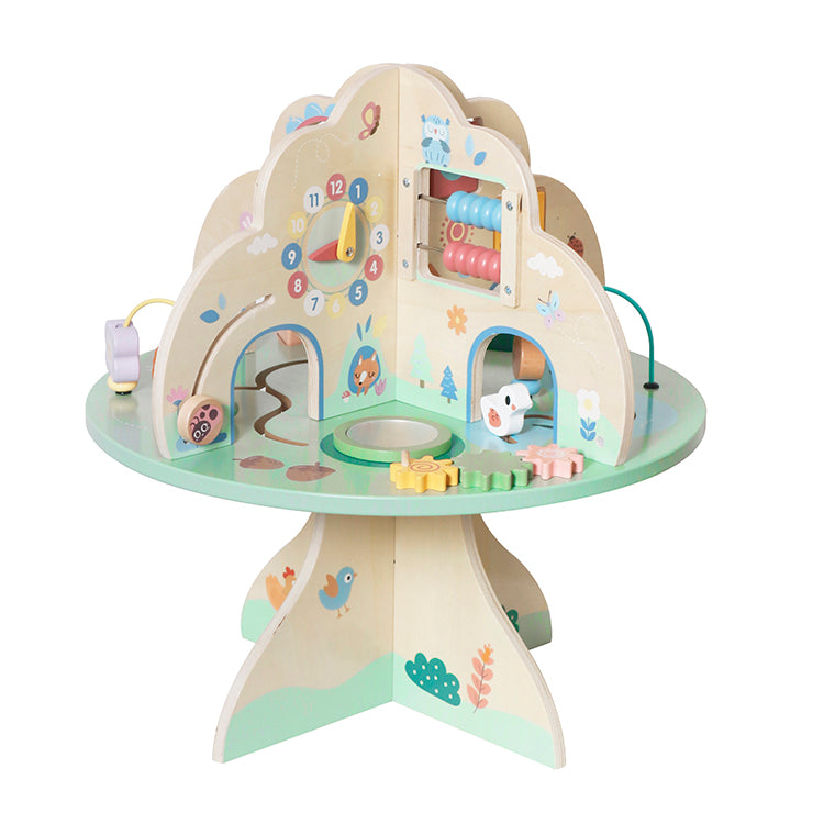 Forest Animal Multifunctional Wooden Activity Table with Gears, Shape Sorters, Bead Maze