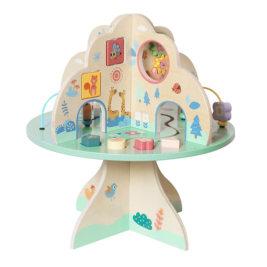 Forest Animal Multifunctional Wooden Activity Table Play Center with Gears, Shape Sorters, Bead Maze