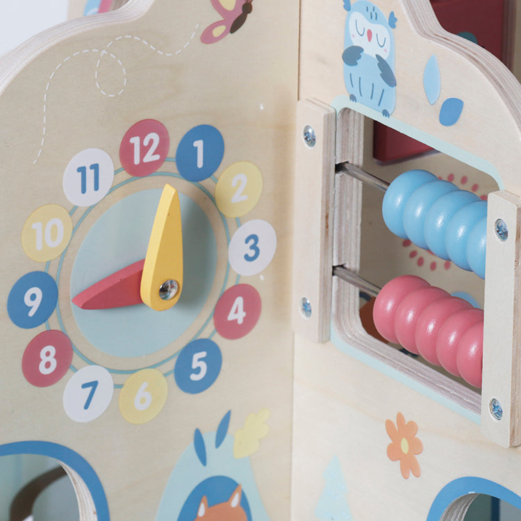 Forest Animal Multifunctional Wooden Activity Table with Gears, Shape Sorters, Bead Maze