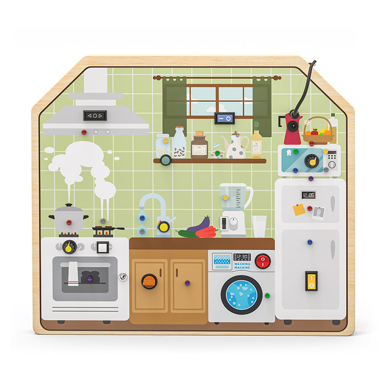 Wholesale Kids Wooden Kitchen-Themed Busy Board, OEM Available