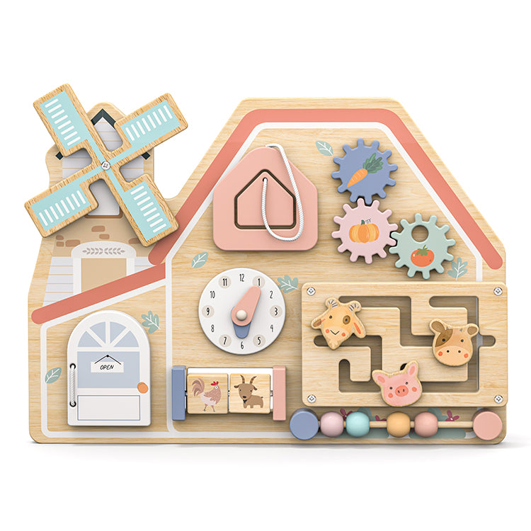 Wholesale Wooden Farm Themed Busy Board, OEM Available