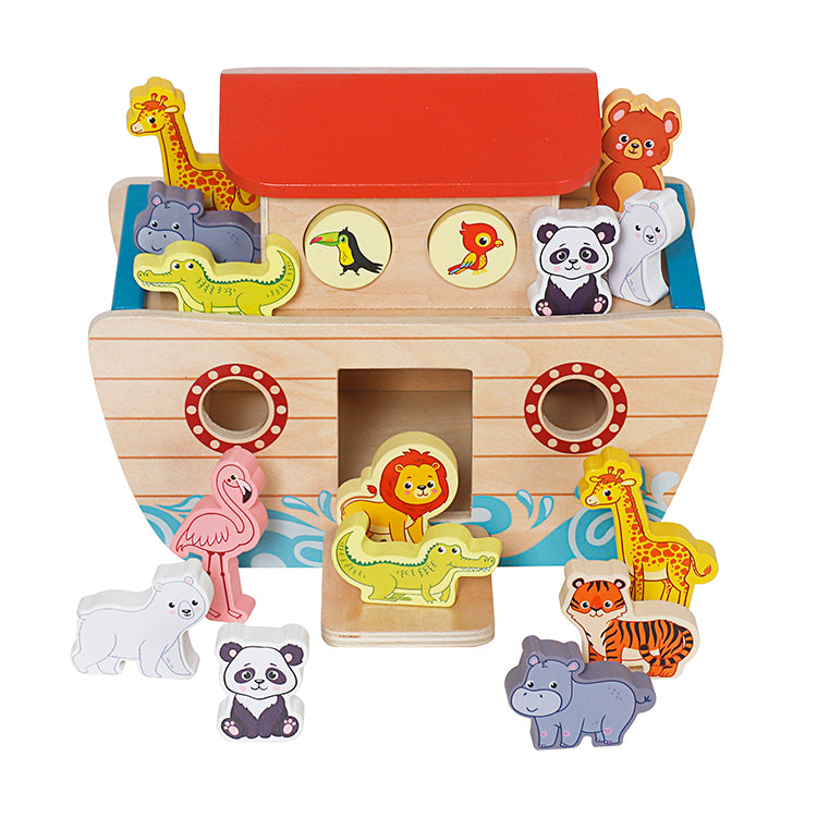 Wholesale Kids Wooden Noah's Ark Shape Sorter Toy, Animal Puzzle Playset, OEM Available