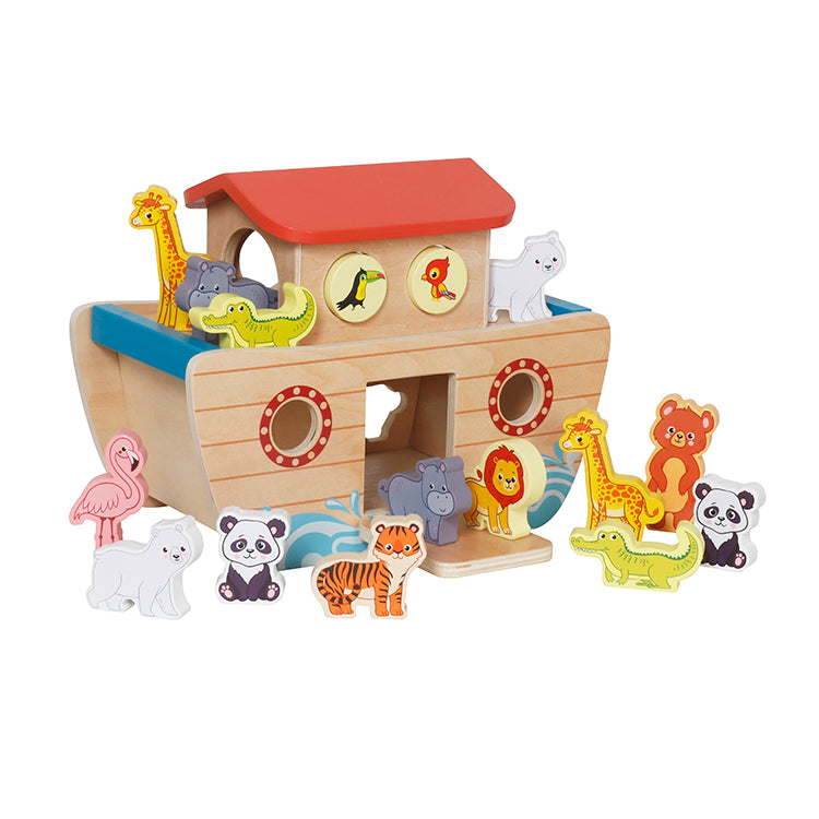 Wholesale Kids Wooden Noah's Ark Shape Sorter Toy, Animal Puzzle Playset, OEM Available