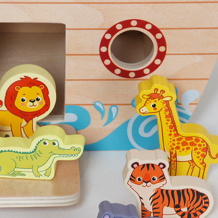 Wholesale Kids Wooden Noah's Ark Shape Sorter Toy, Animal Puzzle Playset, OEM Available