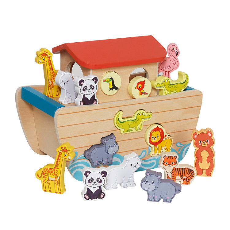 Wholesale Kids Wooden Noah's Ark Shape Sorter Toy, Animal Puzzle Playset, OEM Available