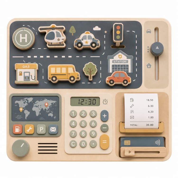 OEM Wooden Traffic Station Pretend Play Control Board with Vehicle Magnets
