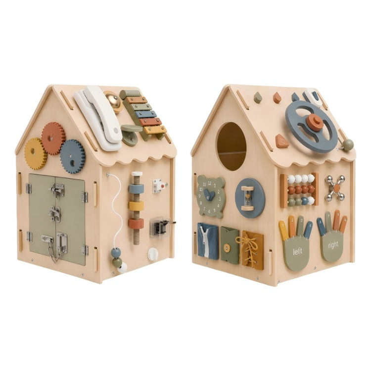 4-Sided Cube Wooden Montessori Activity House Busy Cube