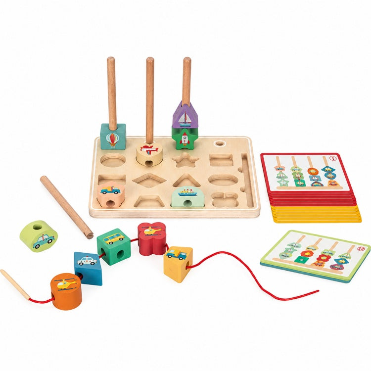 Wooden Pattern Matching & Threading Toy – Montessori Stacking Game for Kids