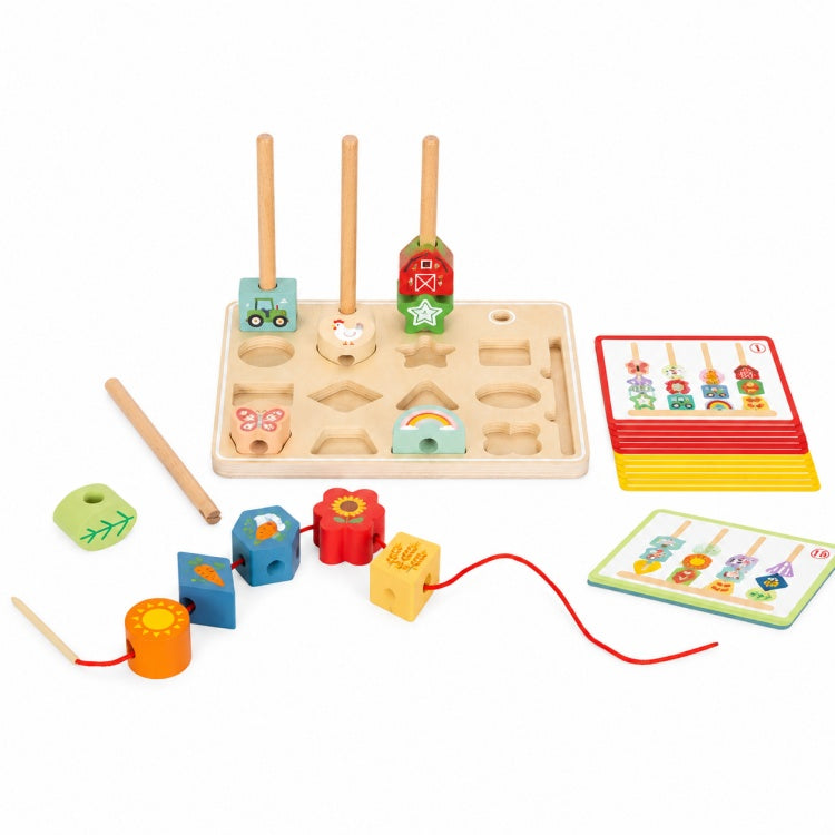 Wooden Pattern Matching & Threading Toy – Montessori Stacking Game for Kids