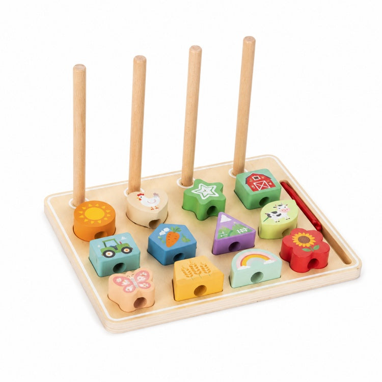 Wooden Pattern Matching & Threading Toy – Montessori Stacking Game for Kids