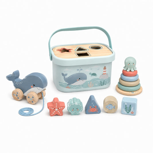 Ocean Themed Wooden Toddler Shape Sorter Toy Set