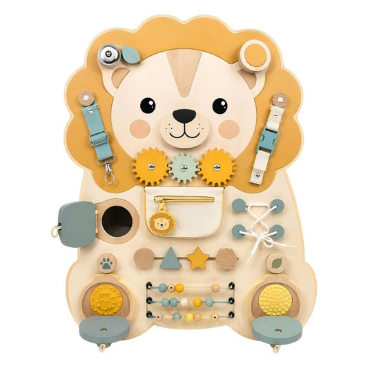 Lion Wooden Busy Board for Toddlers – Montessori Sensory Activity Toy