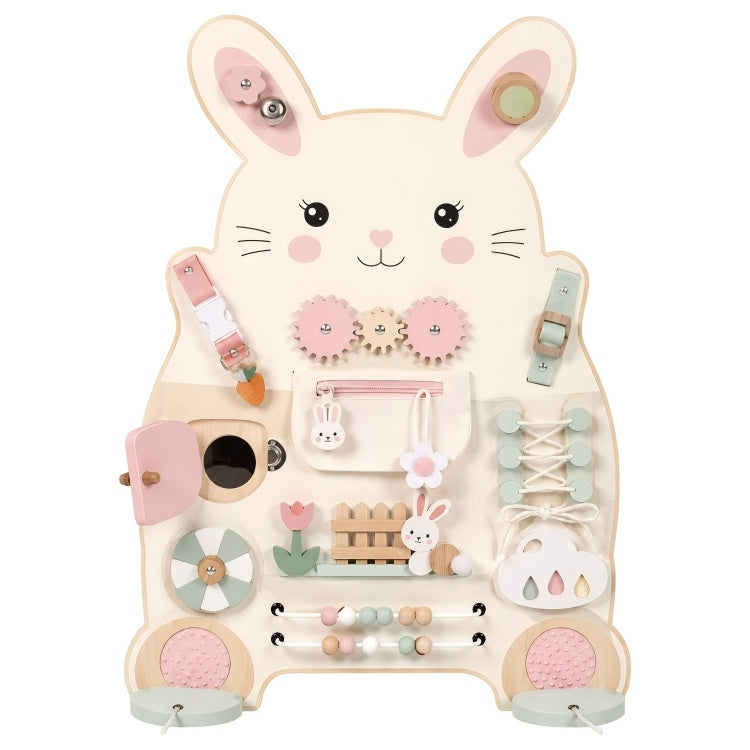 Bunny Wooden Busy Board for Toddlers – Montessori Fine Motor Sensory Toy