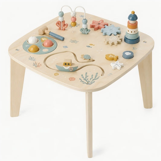 Ocean Wooden Activity Table for Toddlers – Montessori Fine Motor Activity Toy
