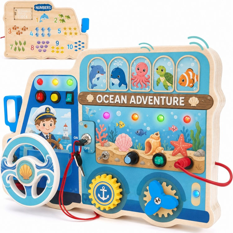 Fire Rescue Wooden Switch Board for Kids – LED Light Busy Board with Buttons & Switches
