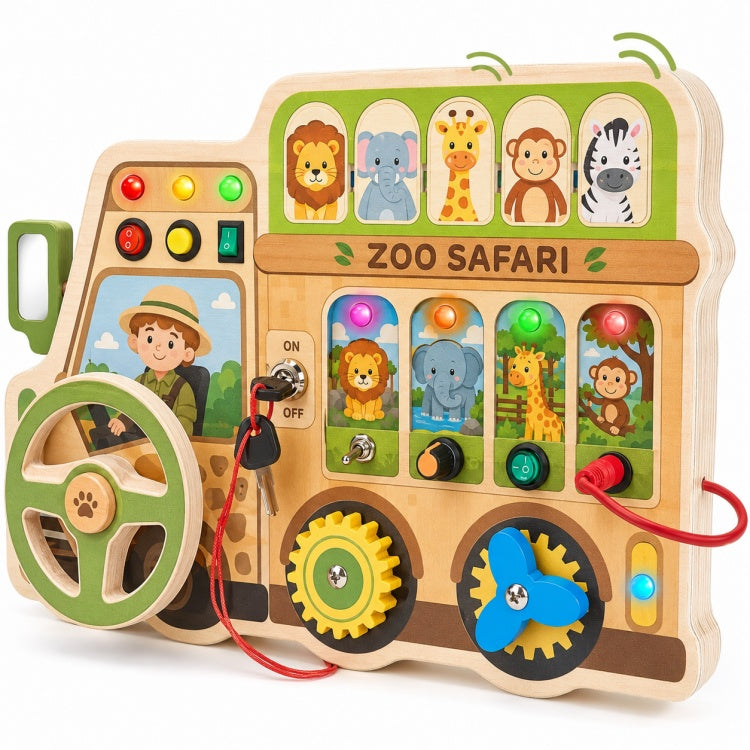 Fire Rescue Wooden Switch Board for Kids – LED Light Busy Board with Buttons & Switches