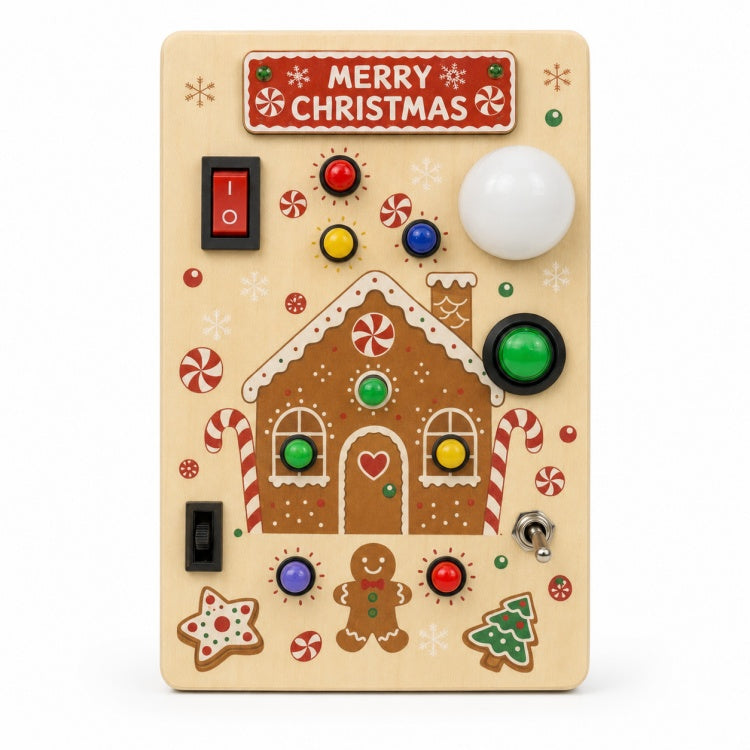 Christmas Wooden Busy Board for Kids – Gingerbread Light & Switch Activity Board