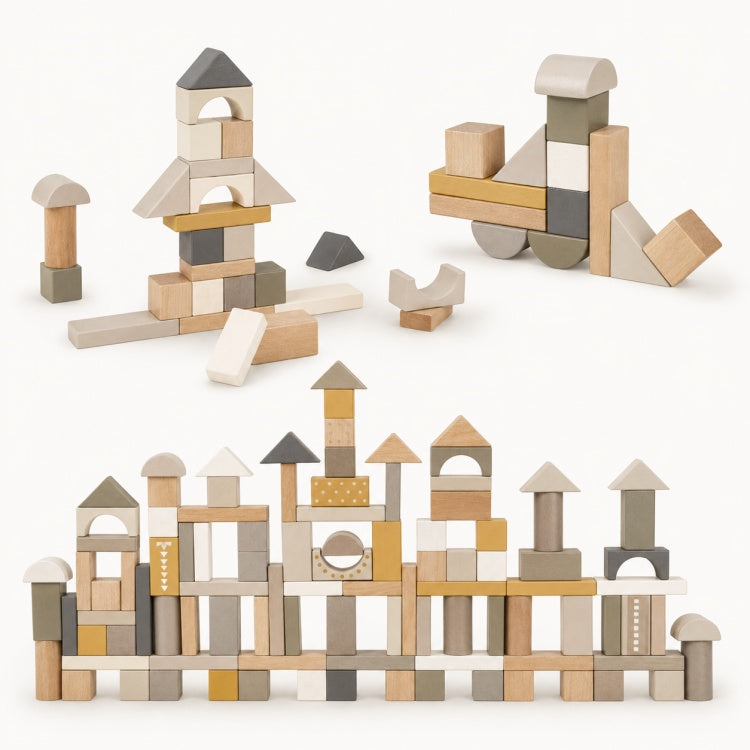 Wooden Building Blocks Set – Neutral Color Architectural Stacking Toy
