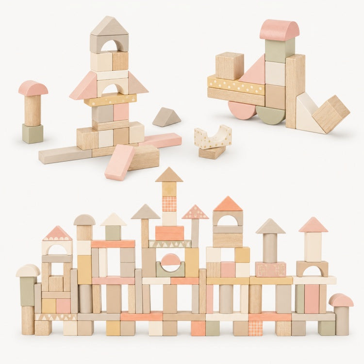 Wooden Building Blocks Set for Kids – Pastel Construction & Castle Blocks